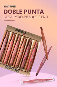 SET DE 6 LÁPICES 2 EN 1 LABIALES Y DELINEADORES DE ALTA FIJACION